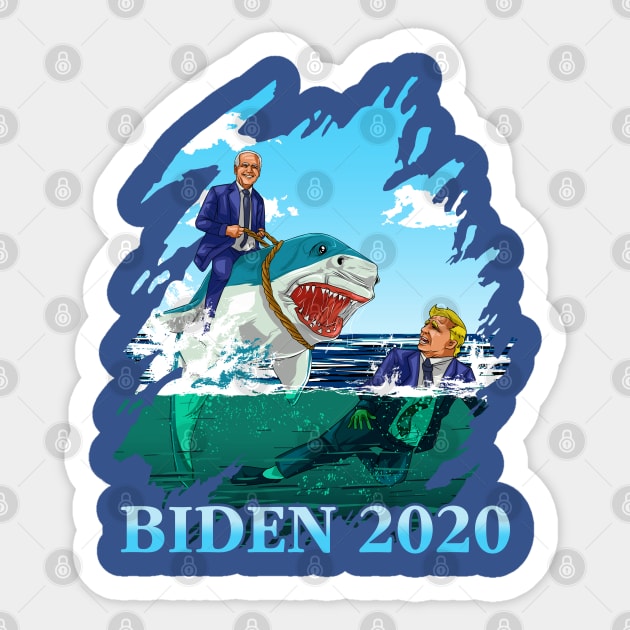 Joe Biden 2020 Trump Afraid Of Sharks Sticker by E